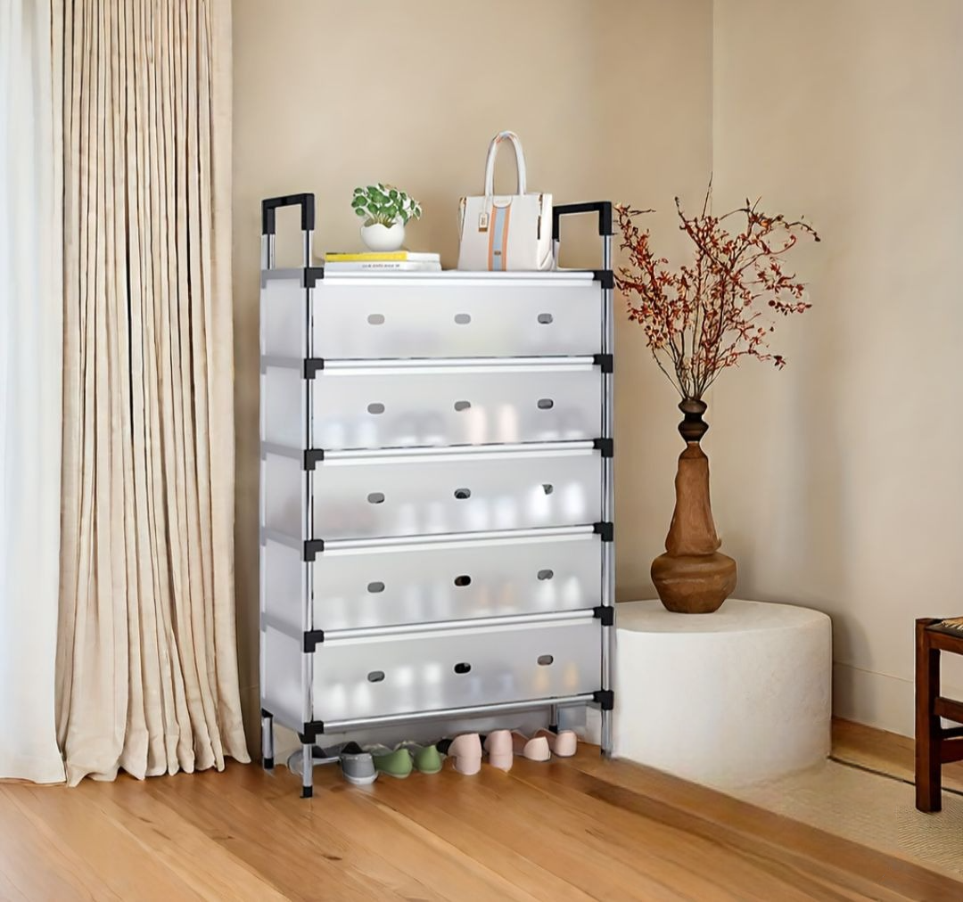 5 Layer Stainless Steel Shoe Rack (Black)