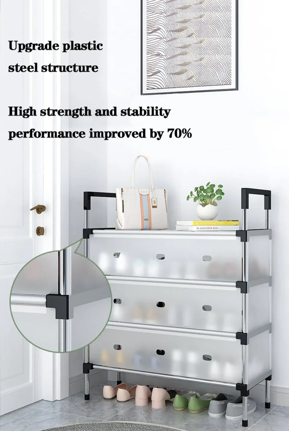 5 Layer Stainless Steel Shoe Rack (Black)