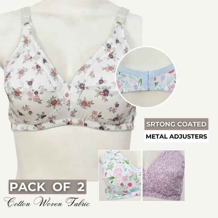 Cotton Printed Non Padded Bra Pack of 2