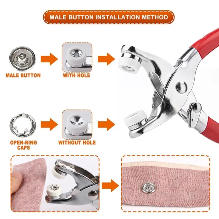 Stainless Steel Snap Button Plier Tool with 50 Buttons