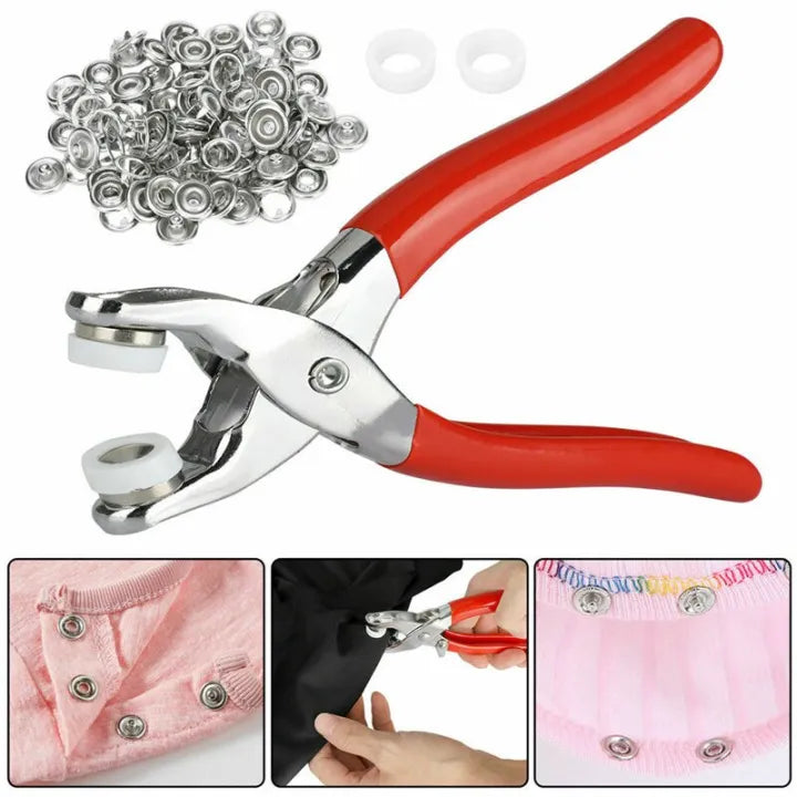 Stainless Steel Snap Button Plier Tool with 50 Buttons